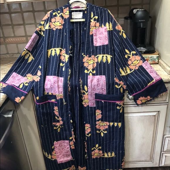 Free People Summer Dreams Duster Patchwork Floral Mix Blue Pink GoldOrange Open - Picture 4 of 6